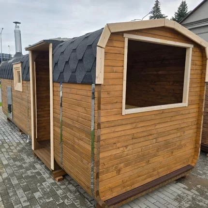 Баня Квадро бочка 6x2.4 с беседкой